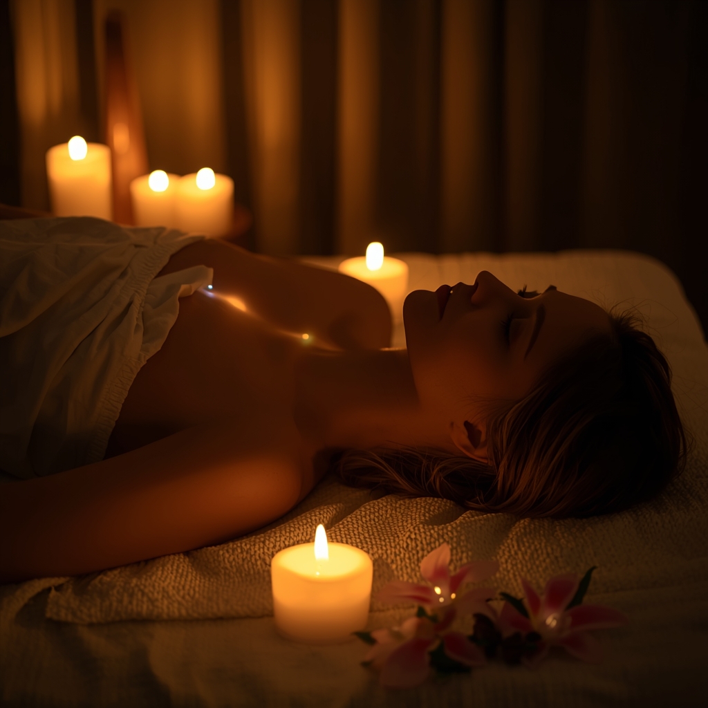 Pessoa relaxando durante massagem tântrica