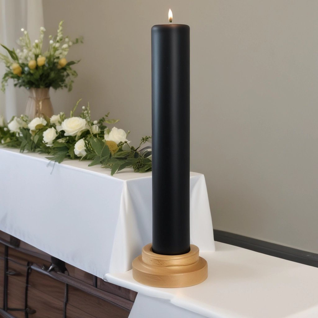 Tall Black Pillar Candle (28 inch) for modern wedding or event centerpiece.