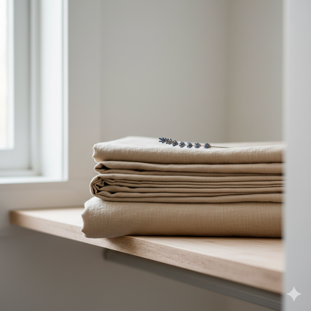 folded-beige-organic-linen-sheets-texture