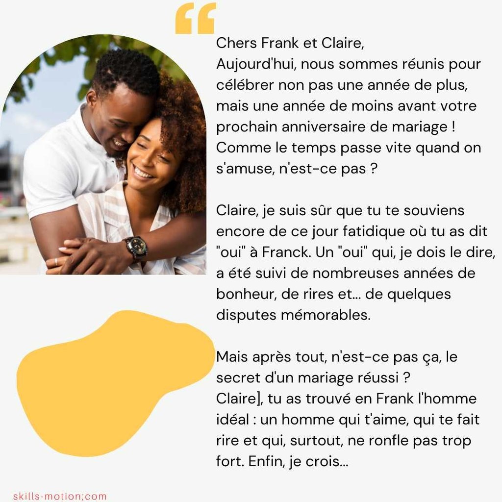 Discours humoristique anniversaire de mariage invité aux maries