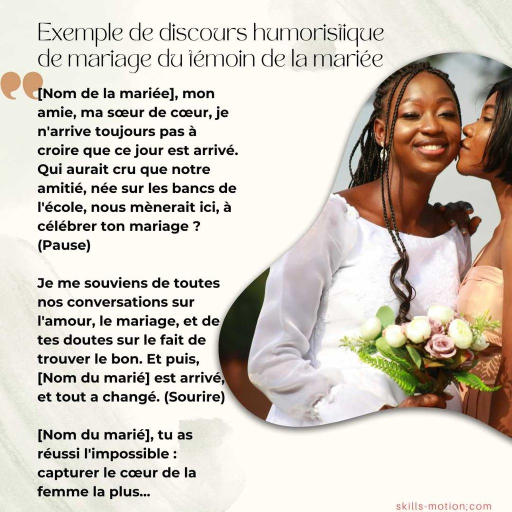 Exemple gratuit de discours humoristique de mariage du témoin de la mariée