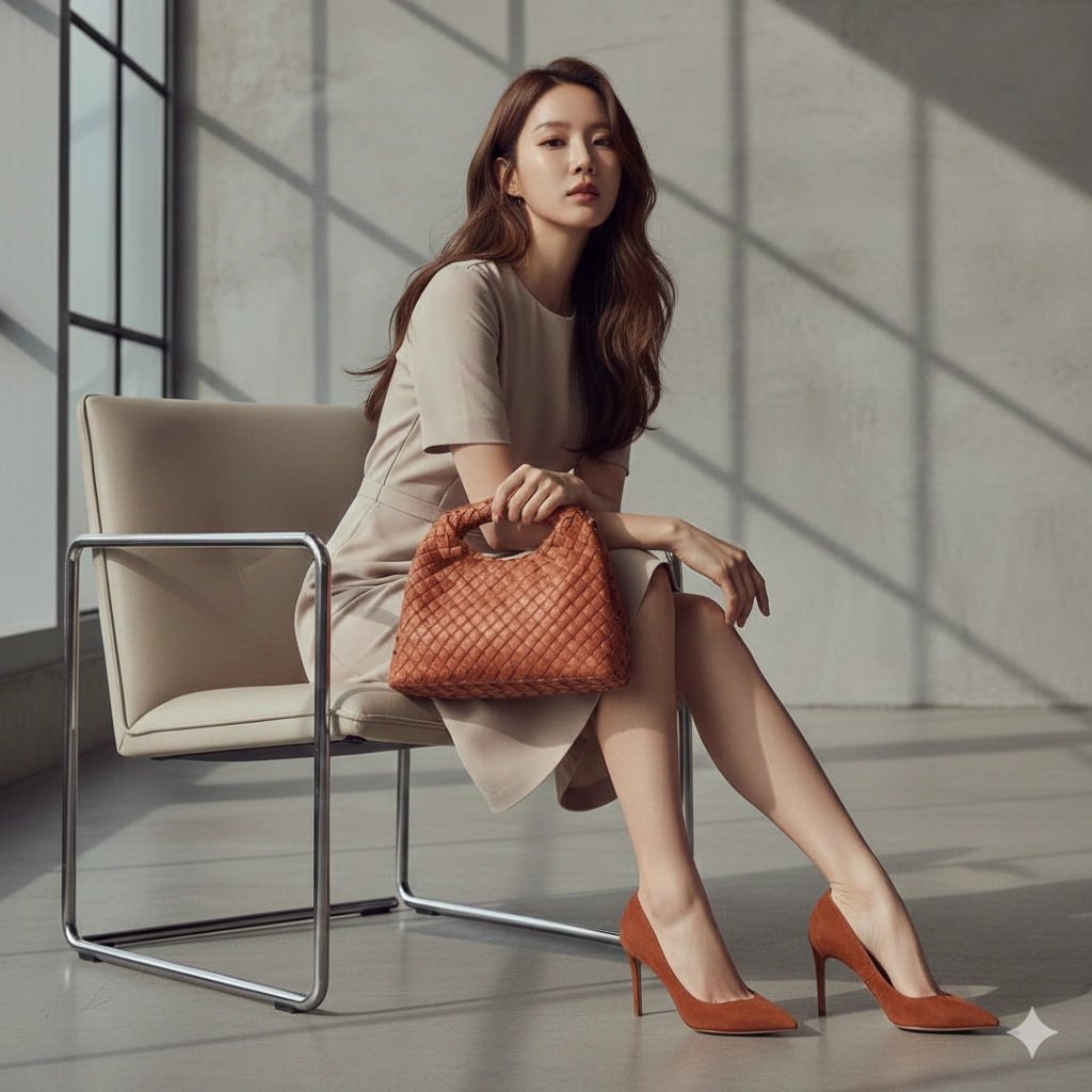 look bolsa e sapato combinação texturas técnicas de styling