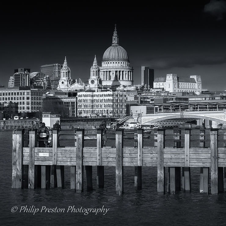 St Pauls Cathedral and London Skyline viewed from Gabriel's Wharf, photography by Philip Preston.