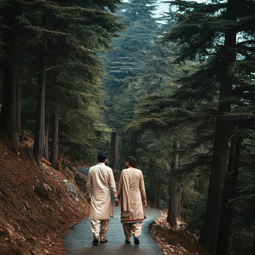 Couple walking at Dungagali track nathiagali 