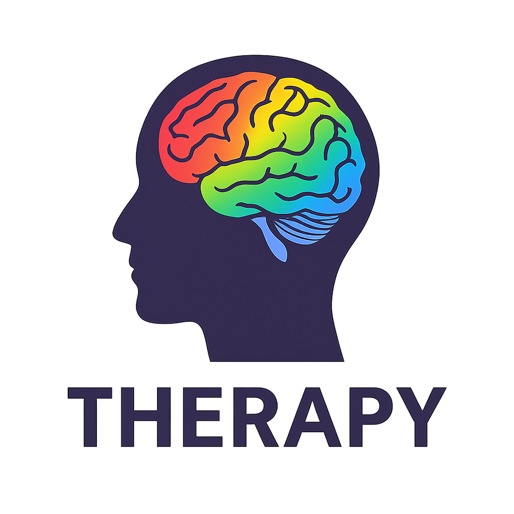 Abstract rainbow head icon symbolising neurodiversity-affirming therapy.