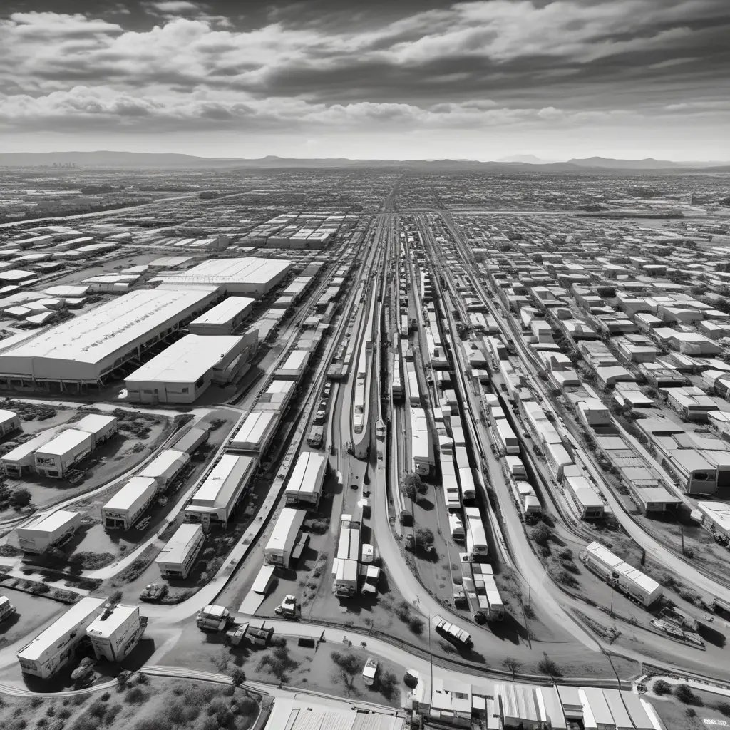 Foto a blanco y negro de un Corredor Industrial, formado por varios Parques Industriales Naves Ind.