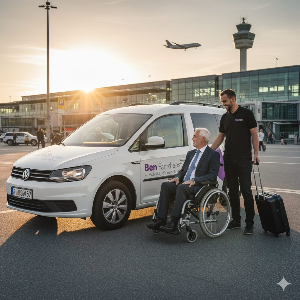 Barrierefreier Flughafentransfer Berlin BER: Rollstuhlfahrzeug am Terminal-Eingang