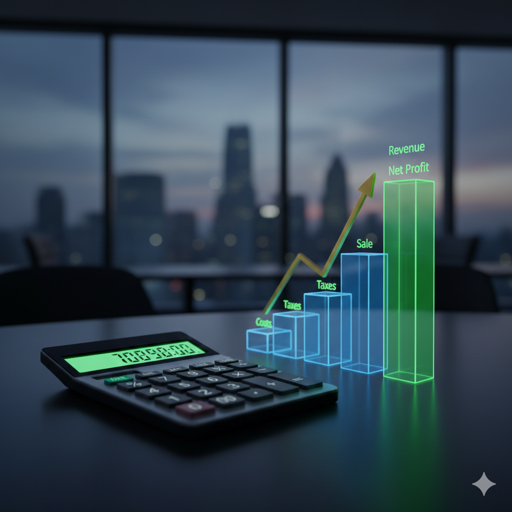 Gráfico de crescimento de negócios digitais e uma calculadora.
