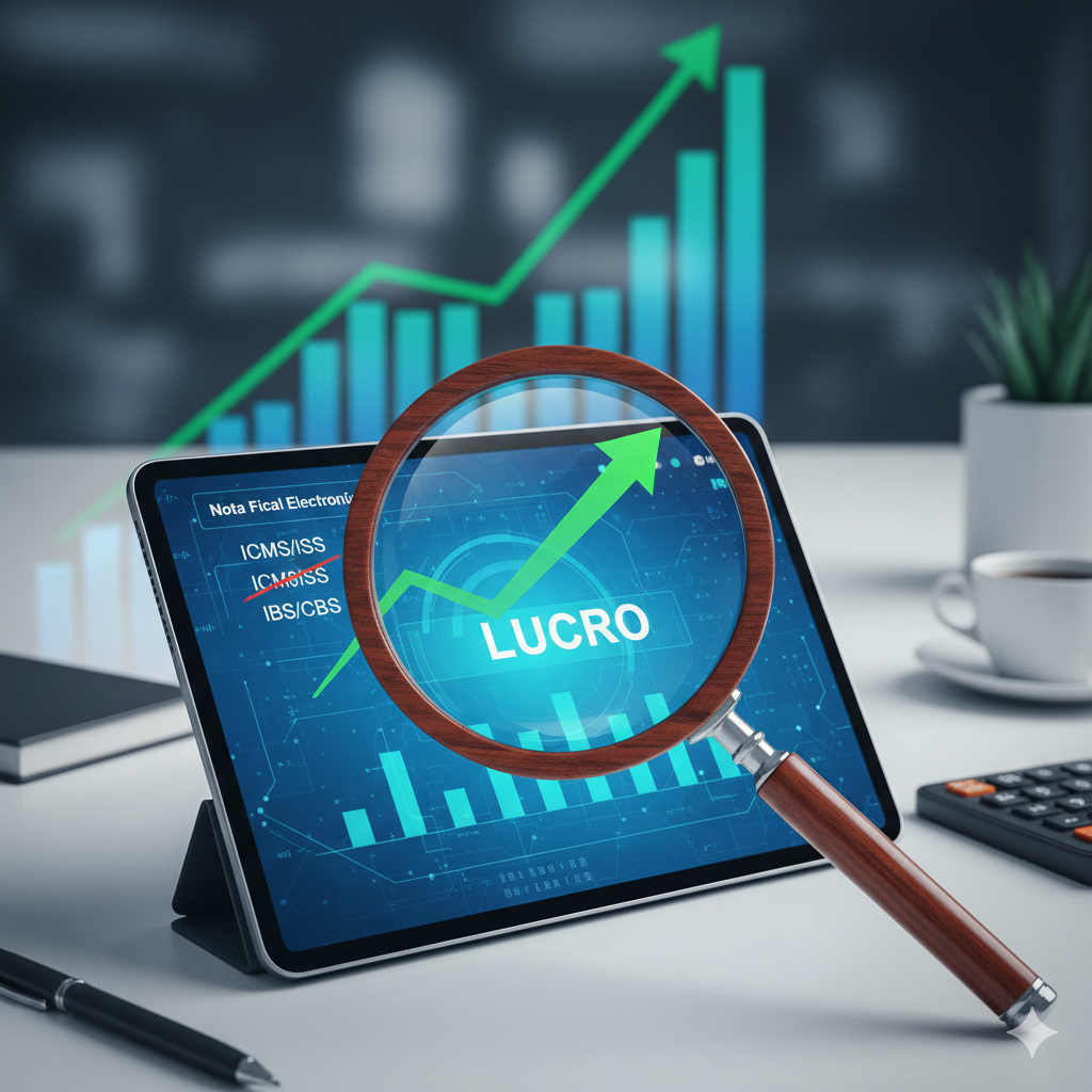 Um tablet com gráficos finaneiros citando impostos e lucro