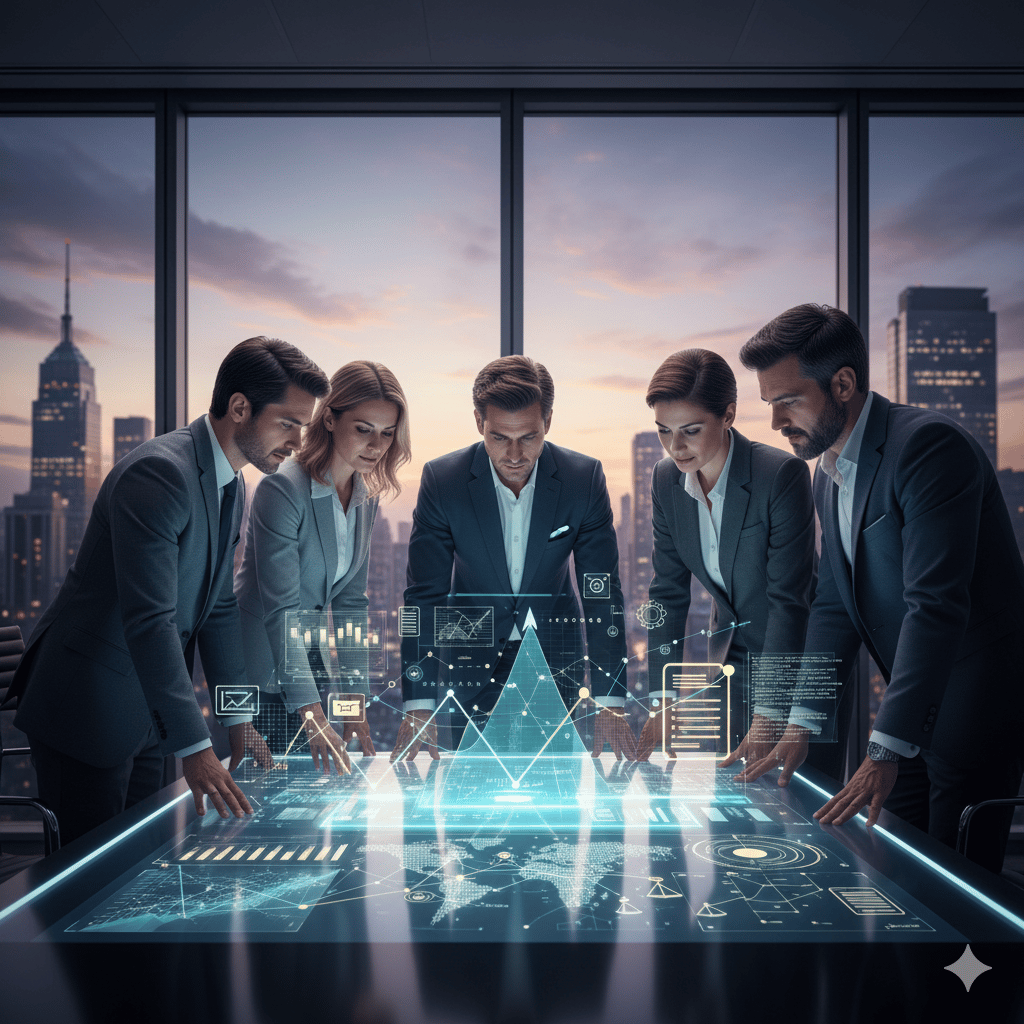 Líderes à mesa planejando.