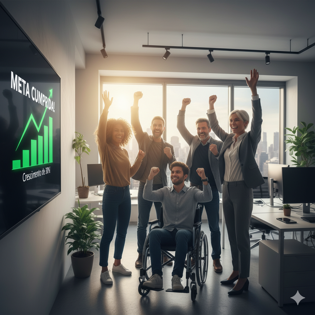 Um grupo de pessoas em volta de um homem em uma cadeira de rodas