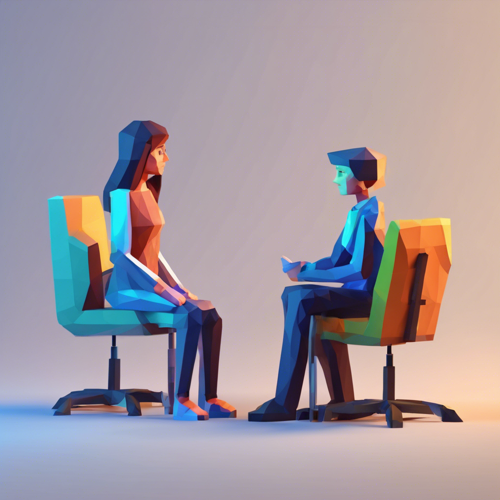 Ein Therapeut und ein Jugendlicher Patient sitzen sich beide auf Stühlen gegenüber