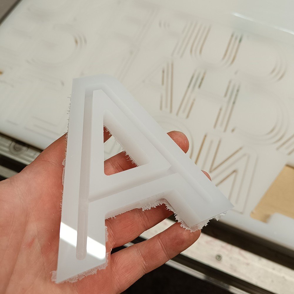 Plexiglass letter machining