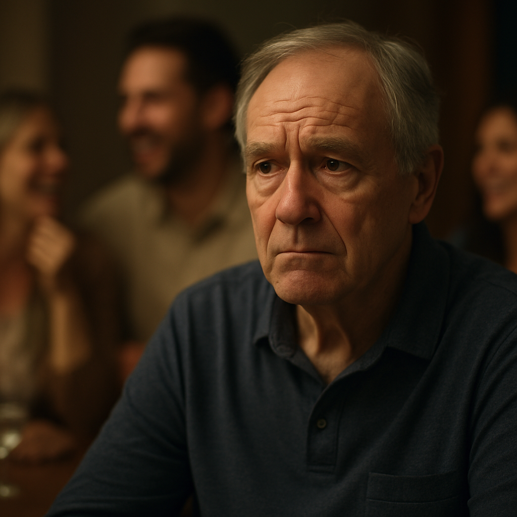 Homem de camisa azul sentado à mesa