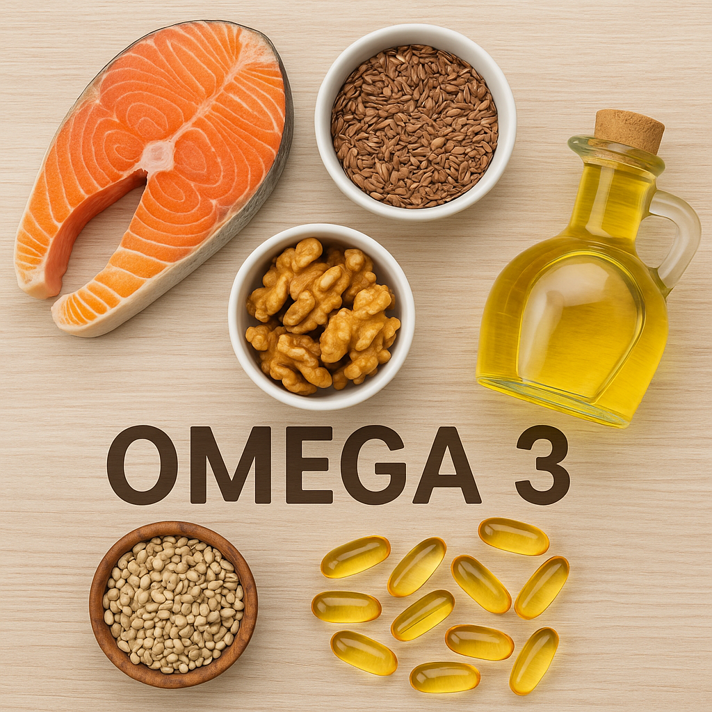 Variedad de comida con omega 3 y antioxidantes