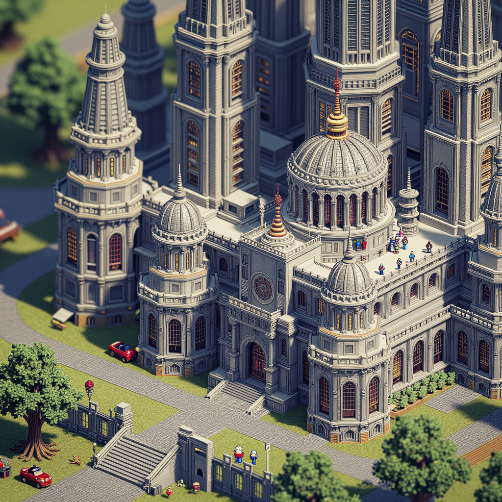 An isometric render of a mansion for game deisgn.