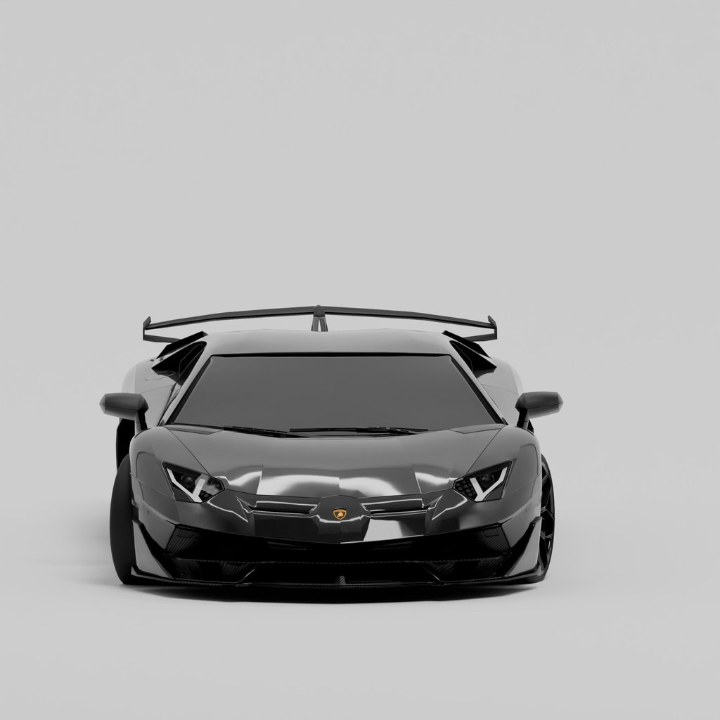 Image of a 3D render of a black 2023 Lamborghini Aventator.