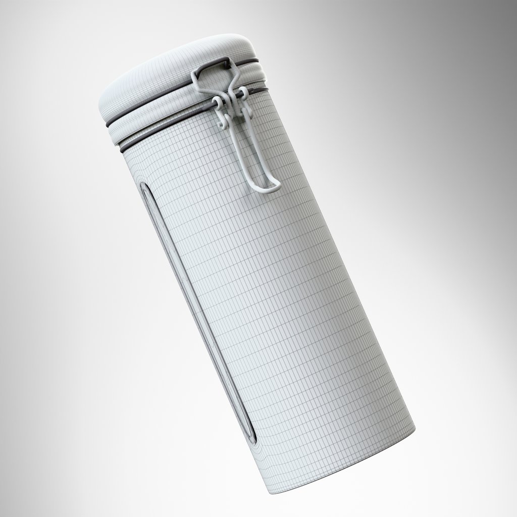 The mesh view of a Tiesta Tea canister created in 3D software