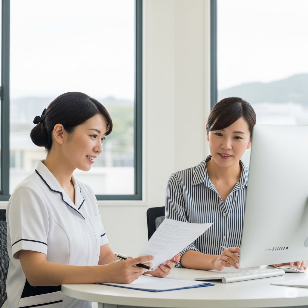 Discussion on Nursing career consulting in front of PC
