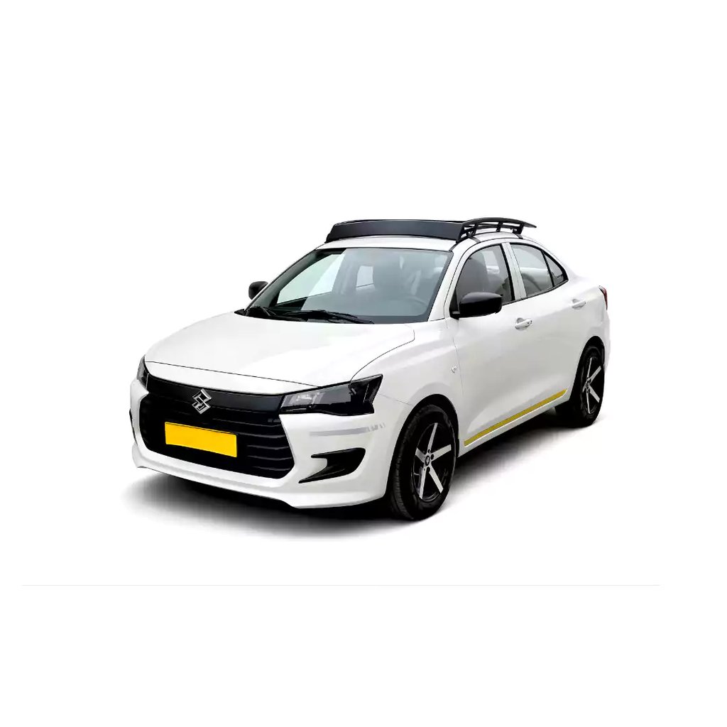 White Maruti Dzire one way taxi by Saini taxi services with a luggage carrier rack