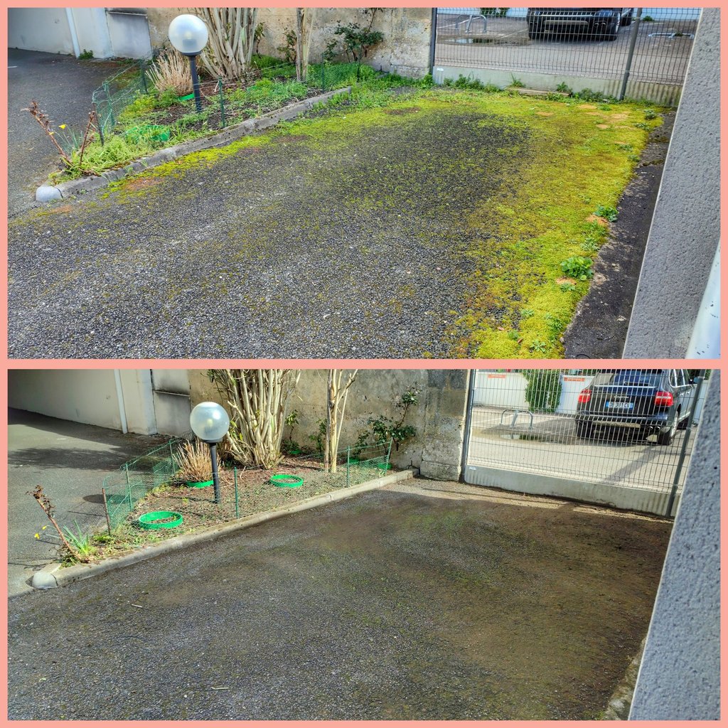 Parking avant après nettoyage et démoussage