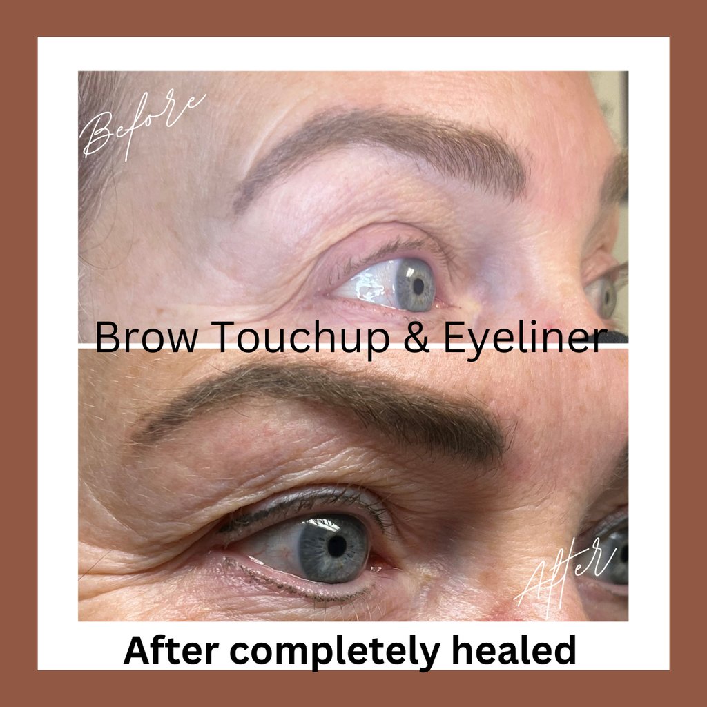 a woman's permanent cosmetics with brows and eyeliner