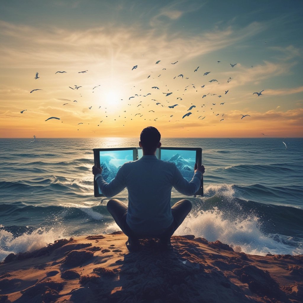 a person standing on a cliff overlooking the ocean