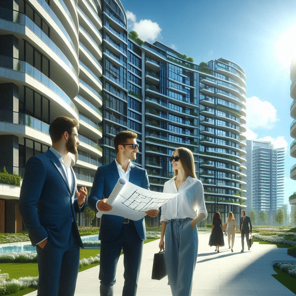 Desarrollador y administración revisando planos en sitio