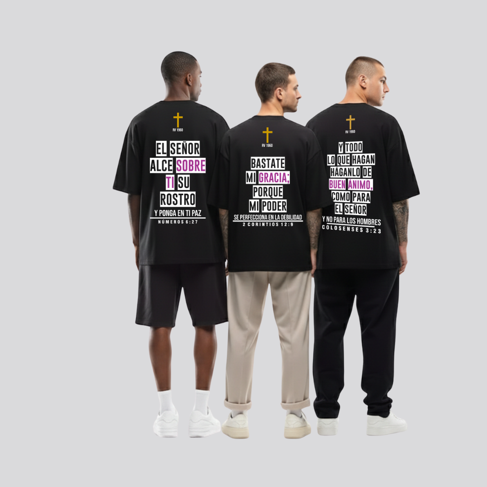Remera oversize algodón alta densidad mensaje de fe.