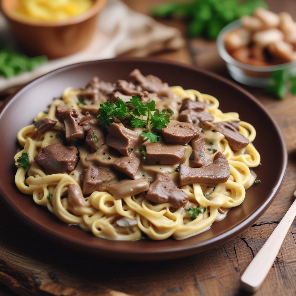 a plate of pasta with mushrooms and mushrooms