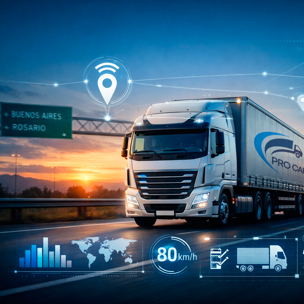 Camión de transporte de carga Pro Cargo en ruta argentina - Logística 2026