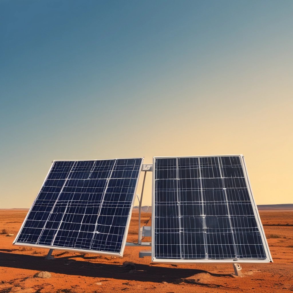 A solar panel is positioned on a large rock near a body of water, suggesting energy harnessing in a natural setting.