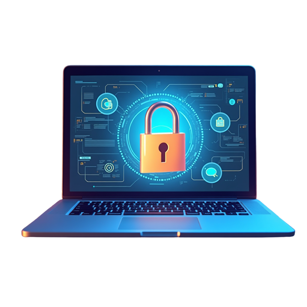 a laptop computer with a lock on it
