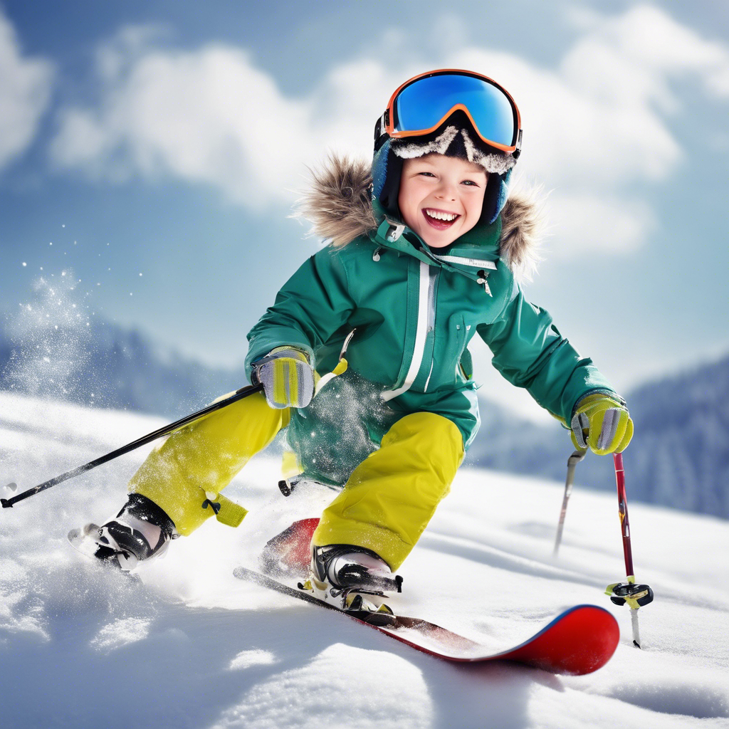 a young child is skiing down a snowy mountain