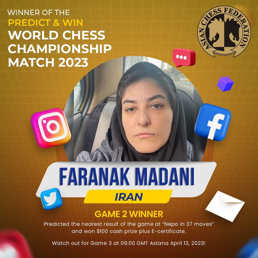 Faranak Madani Iran winner of Predict & Win by Asian Chess Federation