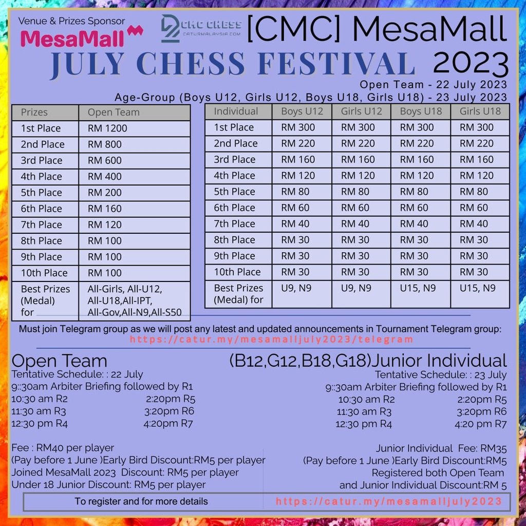 [CMC] MesaMall July Chess Festival 2023. Catur Malaysia