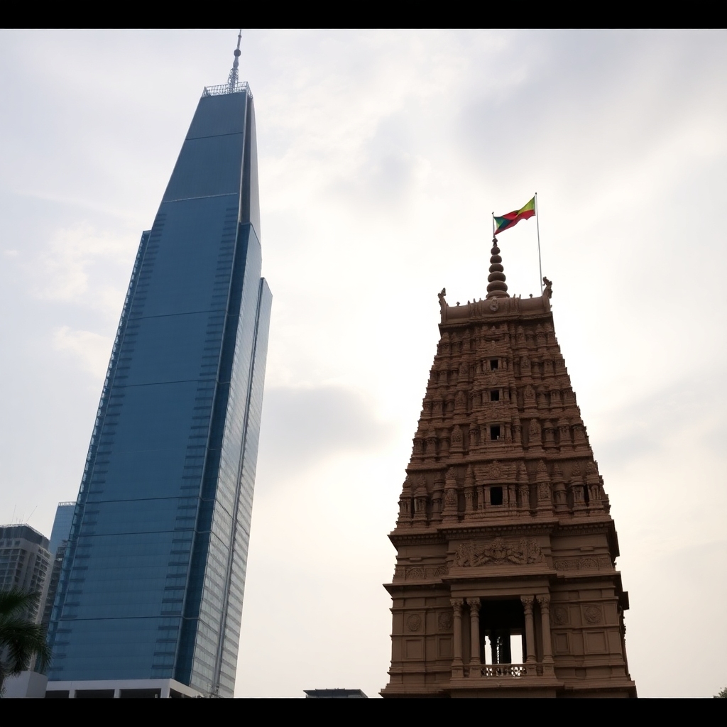ancient temples existing next to skyscrapers