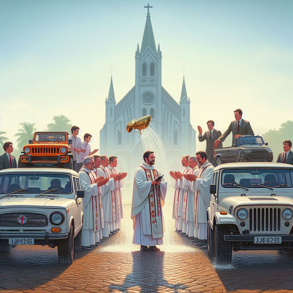 a priest is standing in front of a church