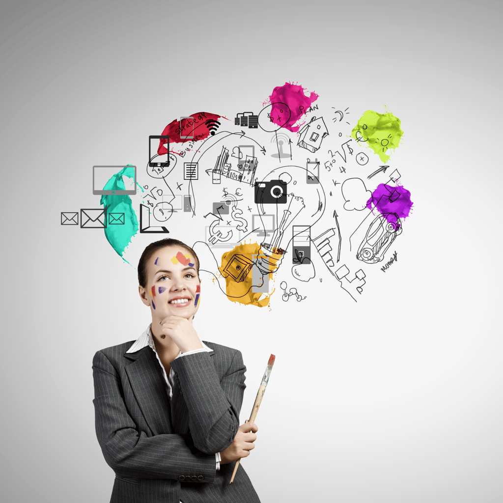 A businesswoman blending creativity and business for Design Thinking and Innovation.