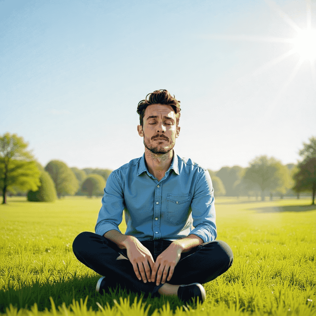 Relaxed man sitting on grass