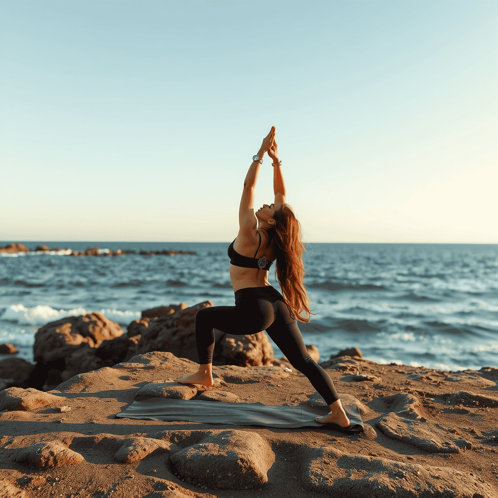 Woman meditating by the sea