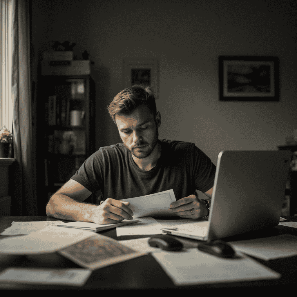 Man overwhelmed by emails and bills
