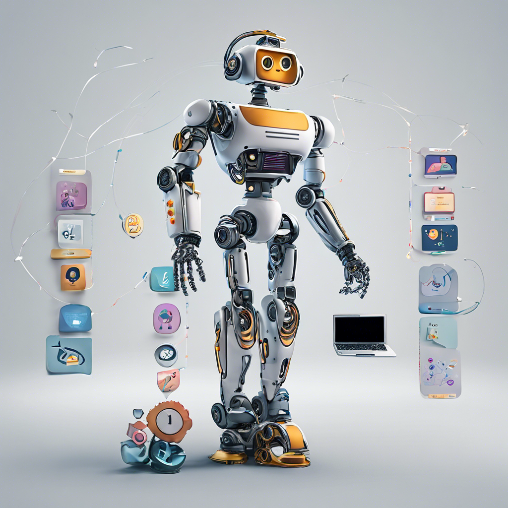 a robot that is standing in front of a computer