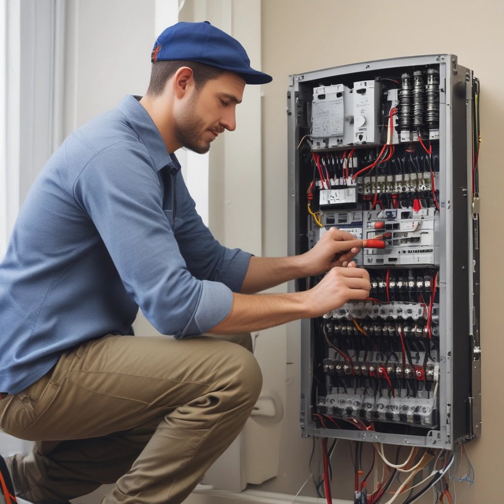 An electrician installing wiring in a home.