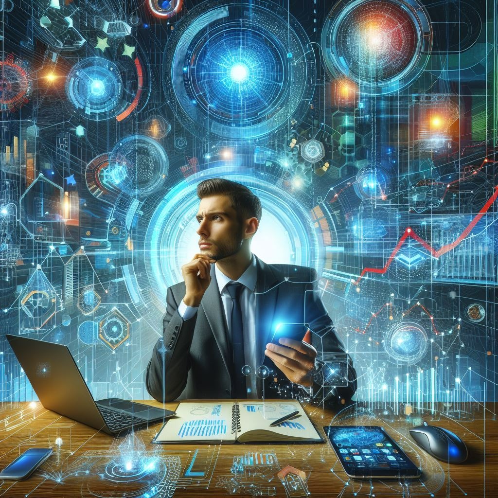 a man in a suit and tie is sitting at a desk with a laptop and