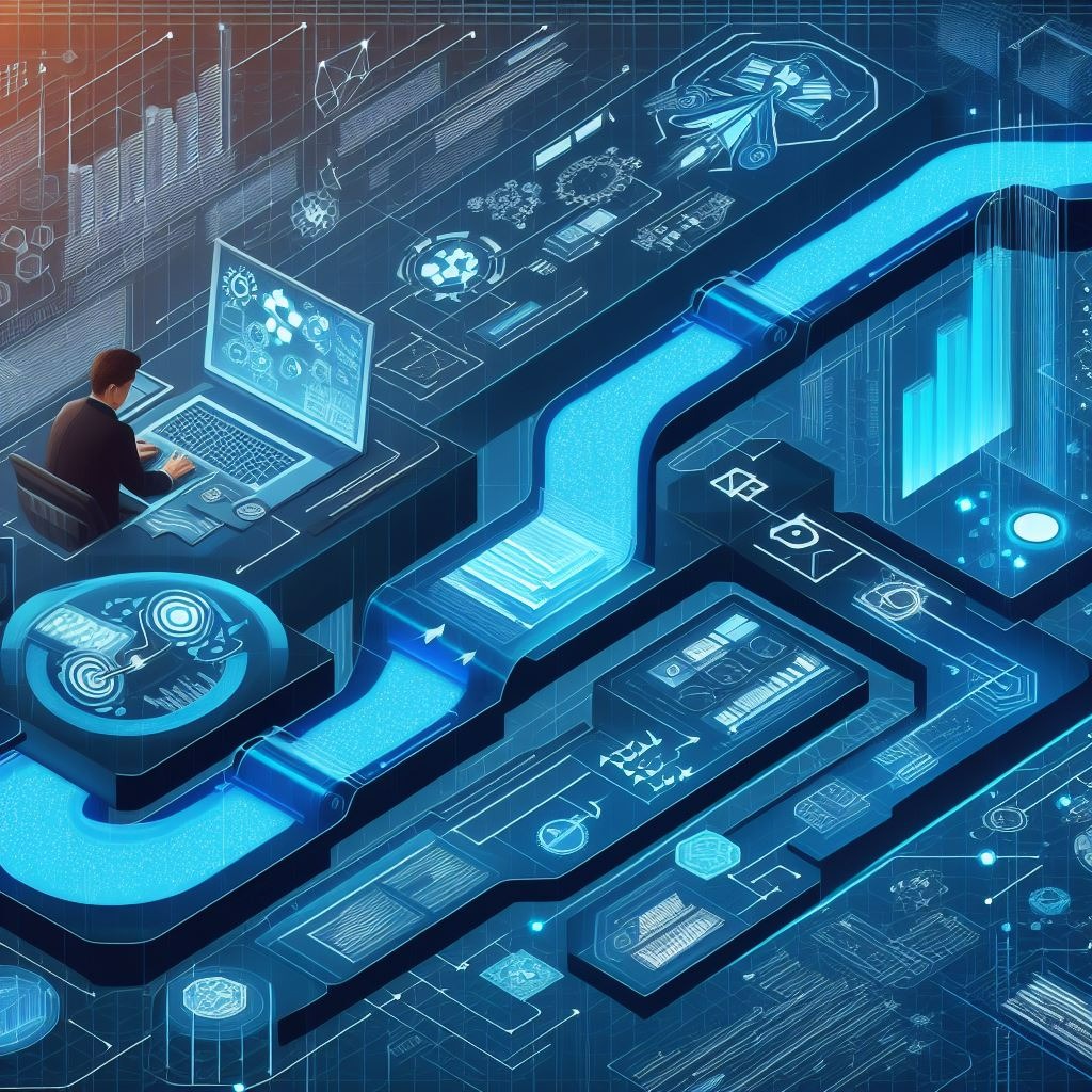 a man sitting at a desk with a laptop and a laptop