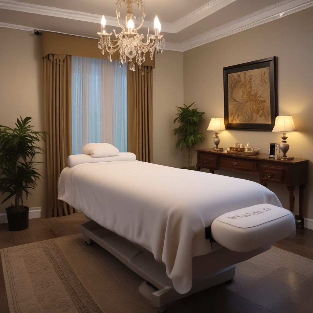 A collection of cosmetics is neatly displayed, including a makeup brush, a black zippered pouch, and several rose-gold capped jars. A tube that reads 'nude by nature' is partially visible, suggesting a beauty product brand.