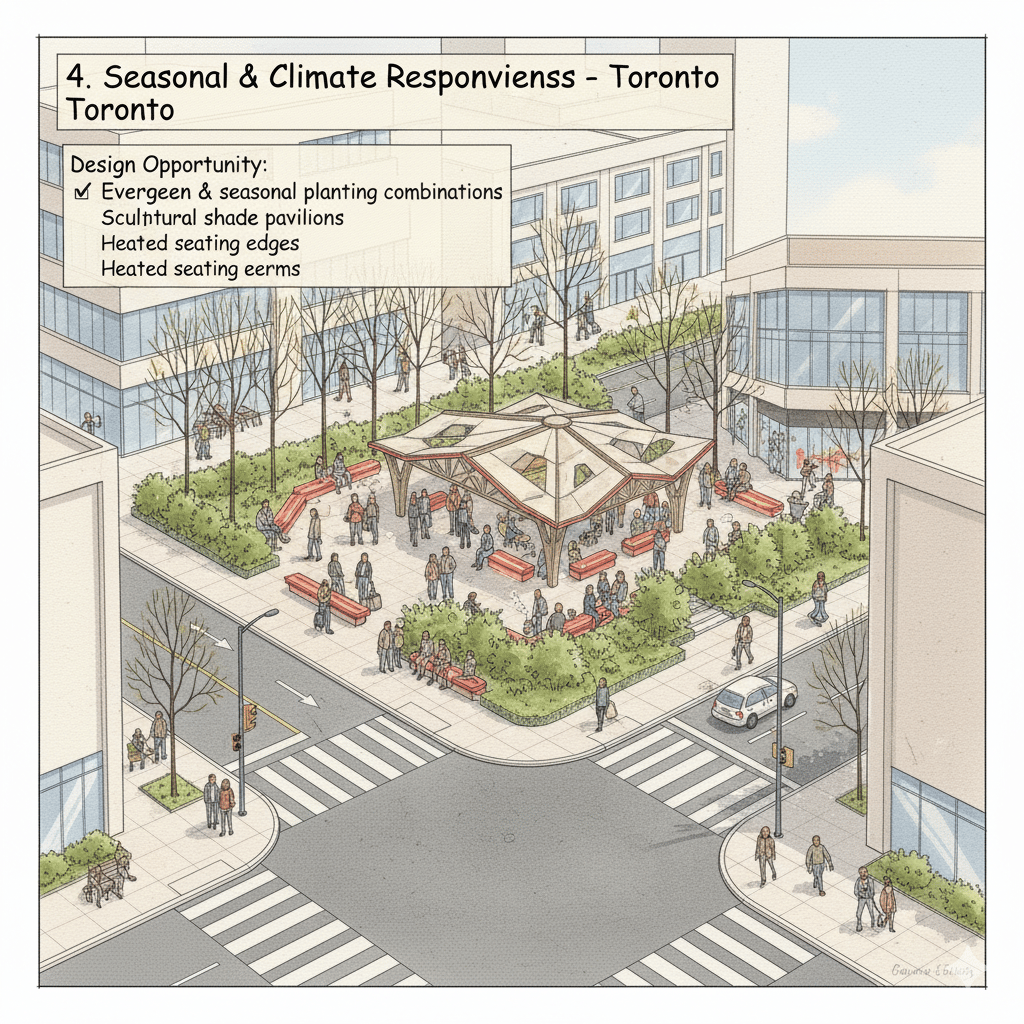 Urban public realm architecture study exploring mobility corridors and civic spaces in Toronto