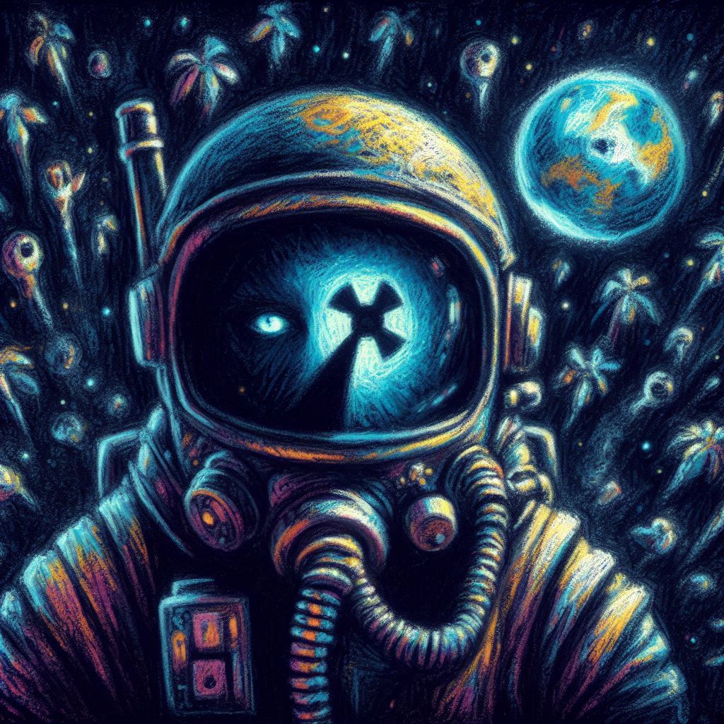 Cosmic Spaceman with blue eyes | simcaart.com