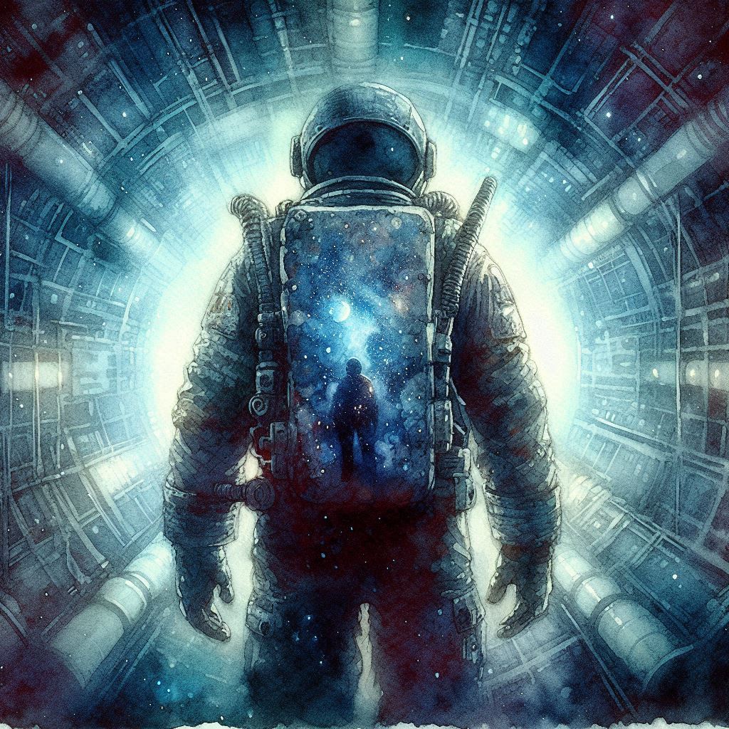Astronaut standing in front of a vortex | simcaart.com